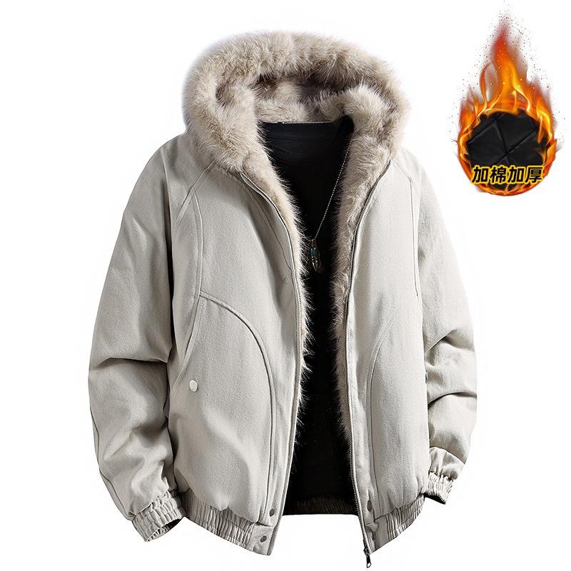 Winter New Hooded Imitation Rabbit Fur Splicing Thickened Thermal Cotton-padded Coat Seat Mountain Carving Jacket Loose Casual Jacket
