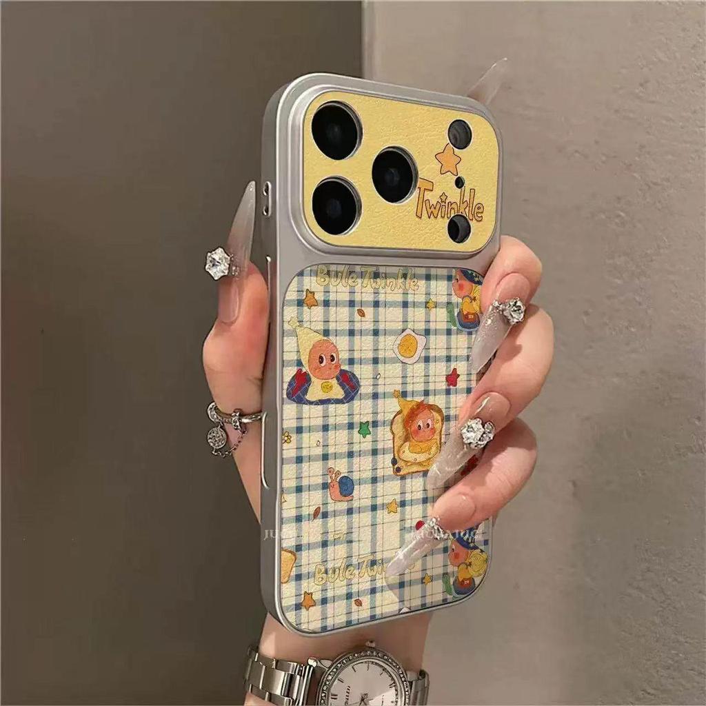 Plaid Star Leather Phone Case with Electroplated Window Sticker for iPhone 16 Pro Max and Apple 17.
