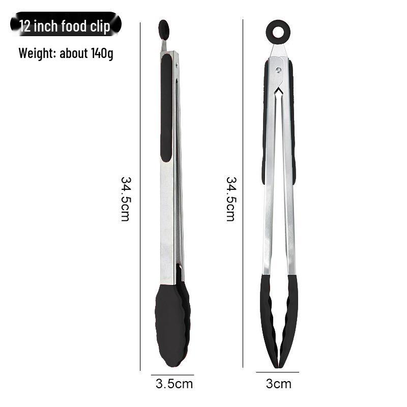 High-Temperature Resistant Silicone and Stainless Steel Food Tongs - Ideal for Barbecue, Roasting, and Bread.