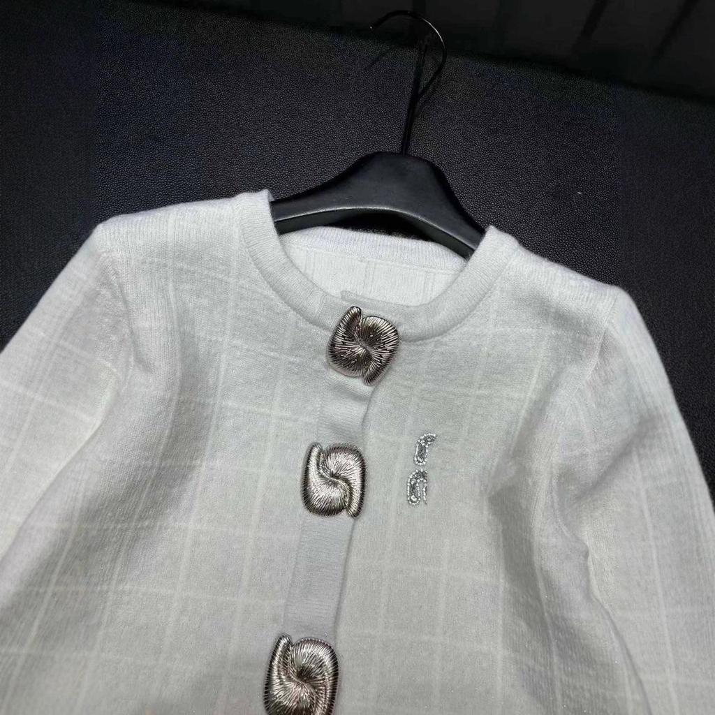 Miu Style 2025 Winter Swirl Buckle Plaid Knit Cardigan - Age-Reducing, Casual, Versatile Outerwear Top