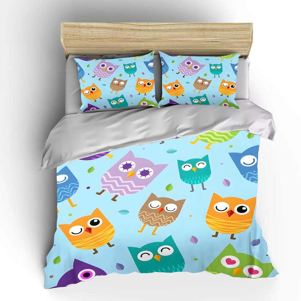 Cartoon Owls With Colorful Background Bedding Set 1 Duvet Cover 2 Pillowcases For Adult And Children Luxury Gift Full Size