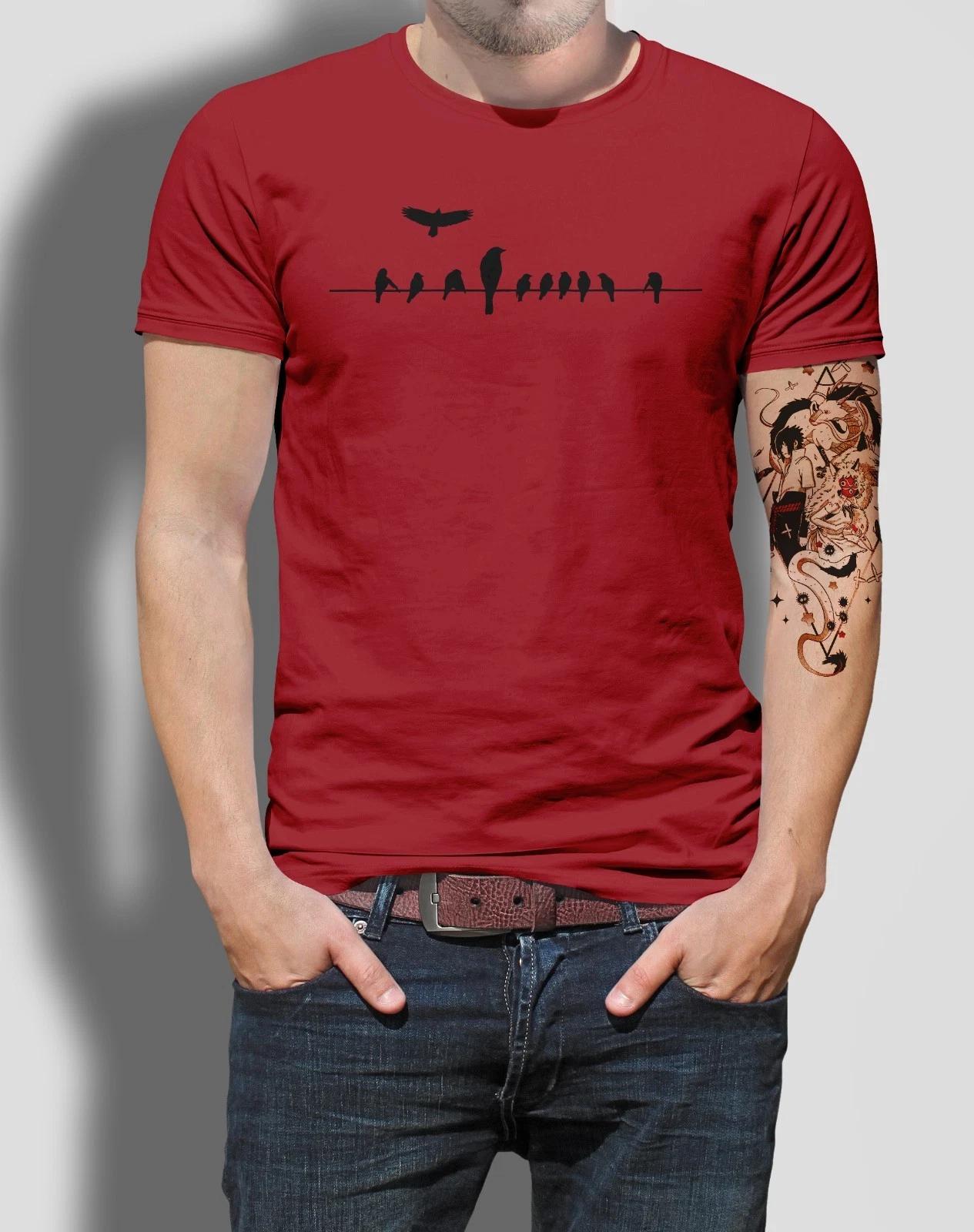 Birds on a Wire T-Shirt Black Birds, Father s Day, Dad, Crows, Emo, Rock Top Tee M