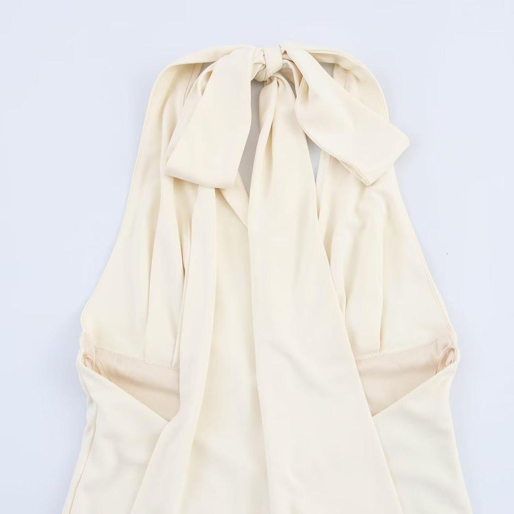 2025 Spring/Summer Sexy Deep V-Neck Halter Backless Hip-Hugging Dress for Women