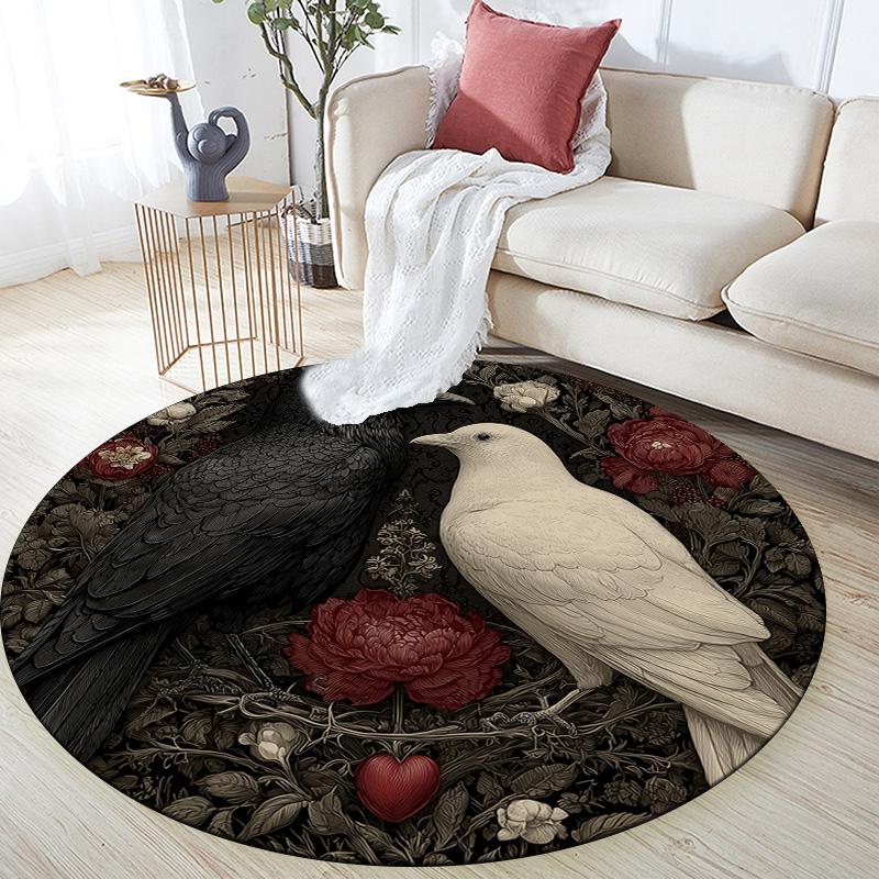 Flower Crow,Round Area Rug,Carpet Rug for Living Room Bedroom Sofa Playroom Decor,Non-slip Floor Mat