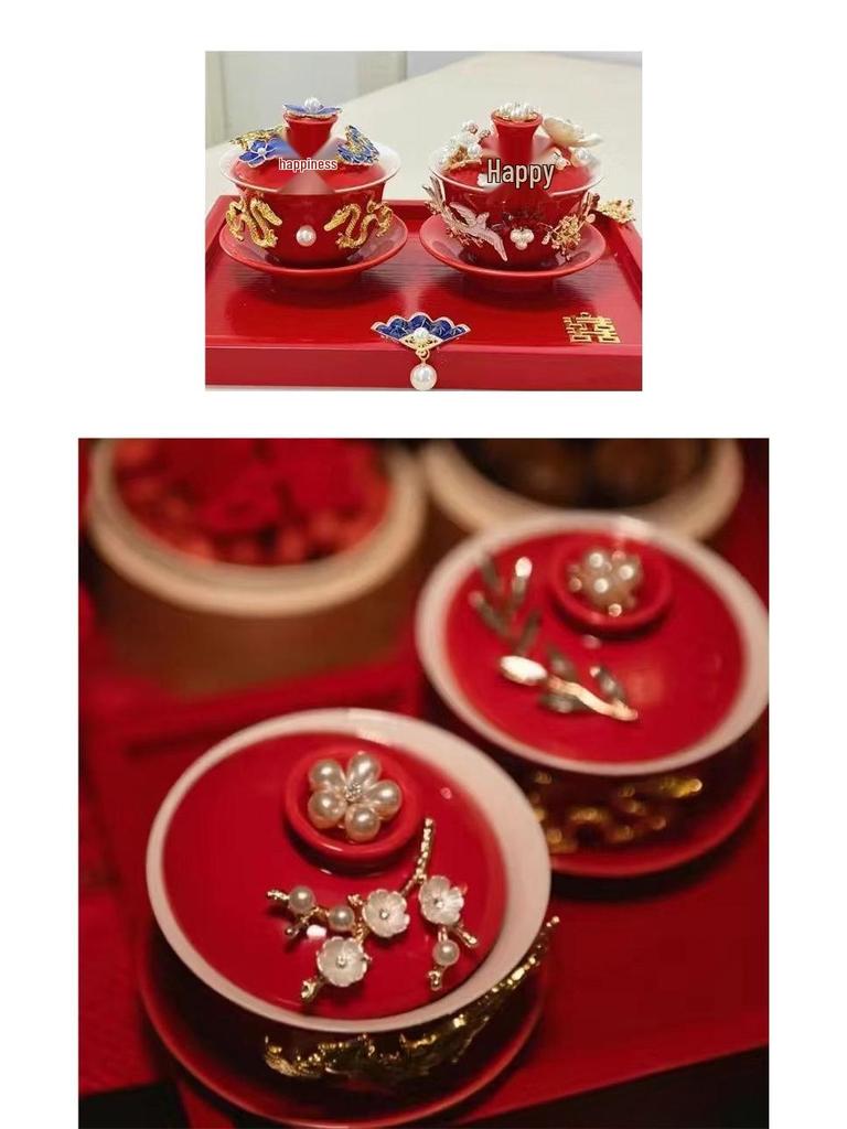 Tying the Knot Ceramic Wedding Tea Cups with Lids - DIY Handmade Decoration