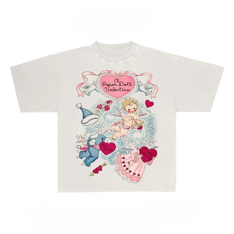 

Cute Angel Graphic Print Autumn Cotton Unisex T-shirt Short Sleeve Street Fashion Trend Clothing Street Style Winter Innerwear S