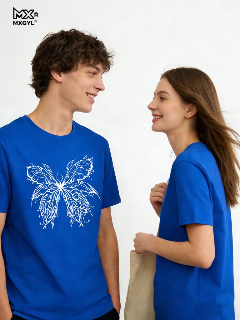 2026 New Style Butterfly Trend Summer Clothes Clothing Ladies Print Fashion T-shirts Short Sleeve Couple Tops Graphic Tee