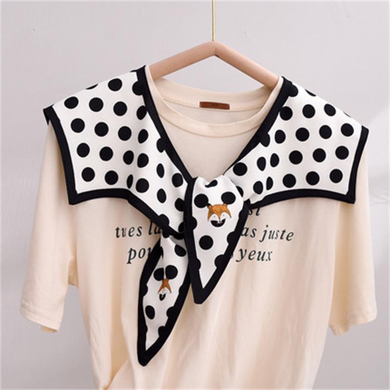 Summer Thin Fake Collar Small Silk Scarf Women'S Korean Version Of Versatile Ins Trendy Shirt With Vest T-Shirt With Shoulder Shawl Autumn