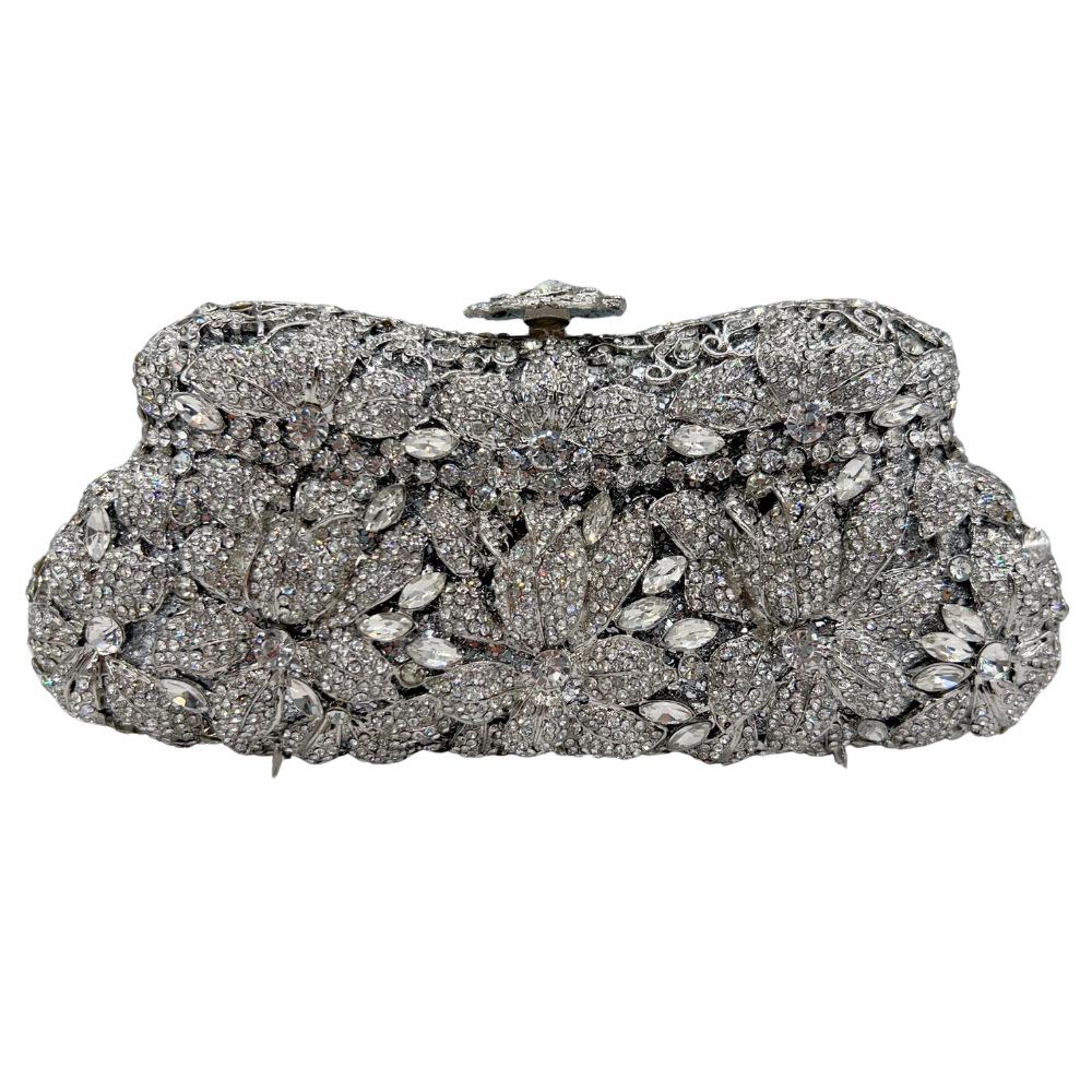 Crystal-Inlaid Rhinestone Evening Clutch with Hollow Carved Design