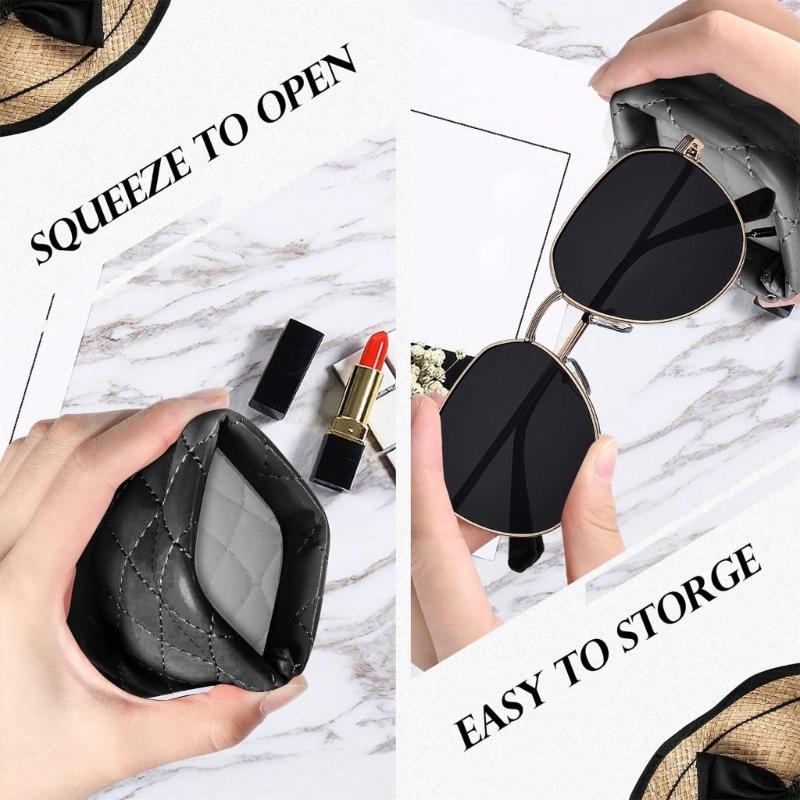 Spring Load Eyeglasses Case Portable Sunglasses Pouches Leather Eyeglasses Case for Travel and Daily Use