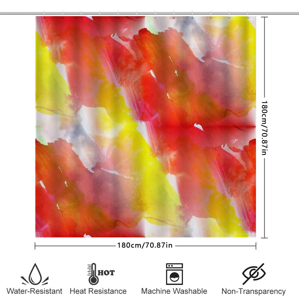 Watercolor-Inspired Bathroom Shower Curtain Abstract Red Yellow Design Polyester Fabric Waterproof Home Decor Size: 72 X 72 Inch