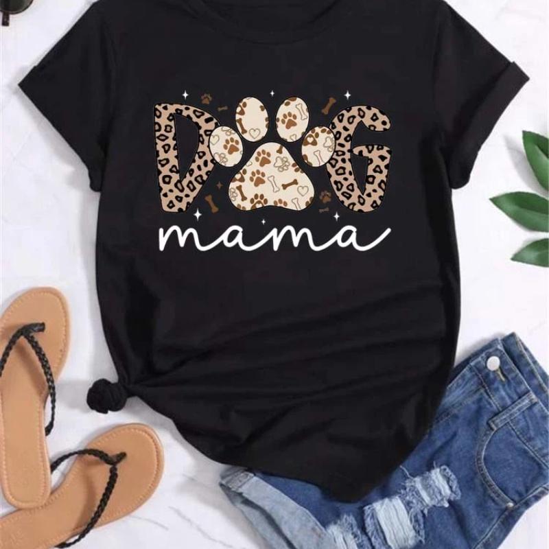 Trend Dog Mama Bedruckte Damen T-Shirts Mode Cartoon Grafikdruck T-Shirts Kleidung Damen Shirt Kurzarm Lässige Tees