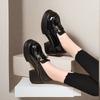 Button small leather shoes women's spring new thick heel black heightening British platform J soft leather single shoes
