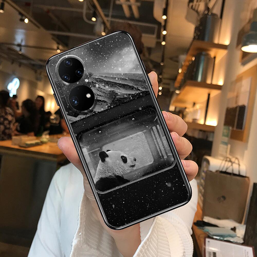 Super roztomilé pouzdro na telefon Panda pro Huawei p50 P40 p30 P20 10 9 8 Lite E Pro Plus Black Etui Coque Painting Hoesjes comic fas