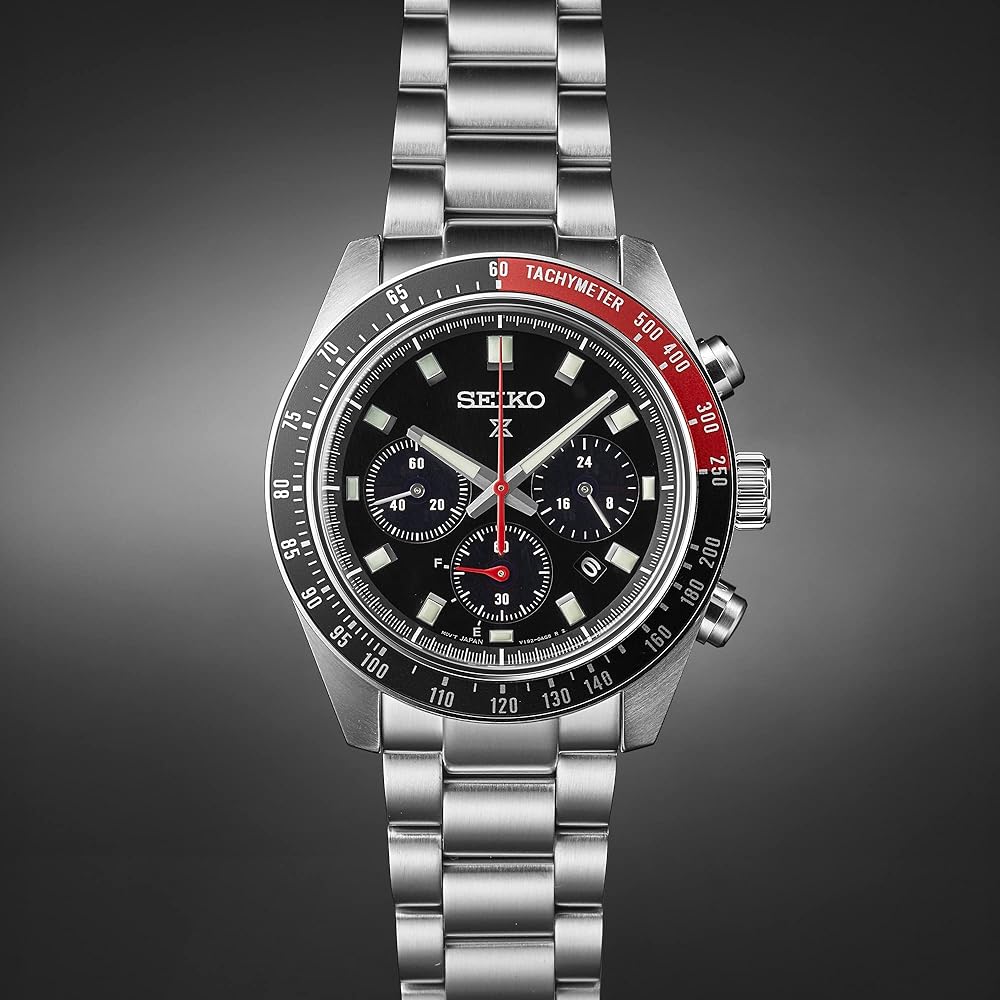 Seiko Prospex SBDL099 Men's Solar Chronograph Watch Black Dial Stainless Steel Tachymeter Bezel Date Calendar
