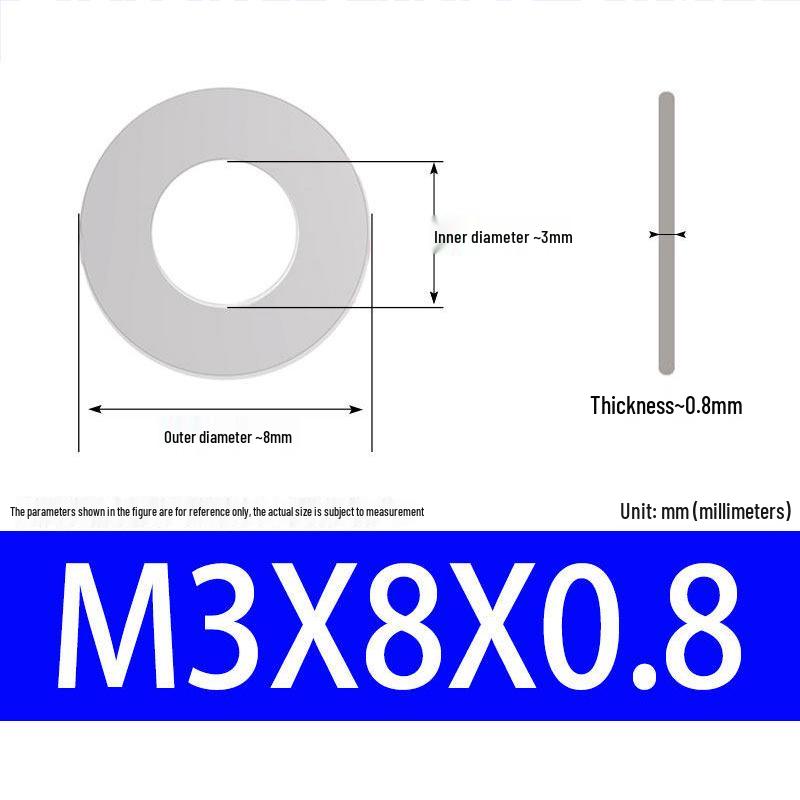 304 Stainless Steel Ultra-Thin Flat Washer, Thickness: 0.1/0.2/0.3/0.4/0.5 Mm, Sizes M1-M8