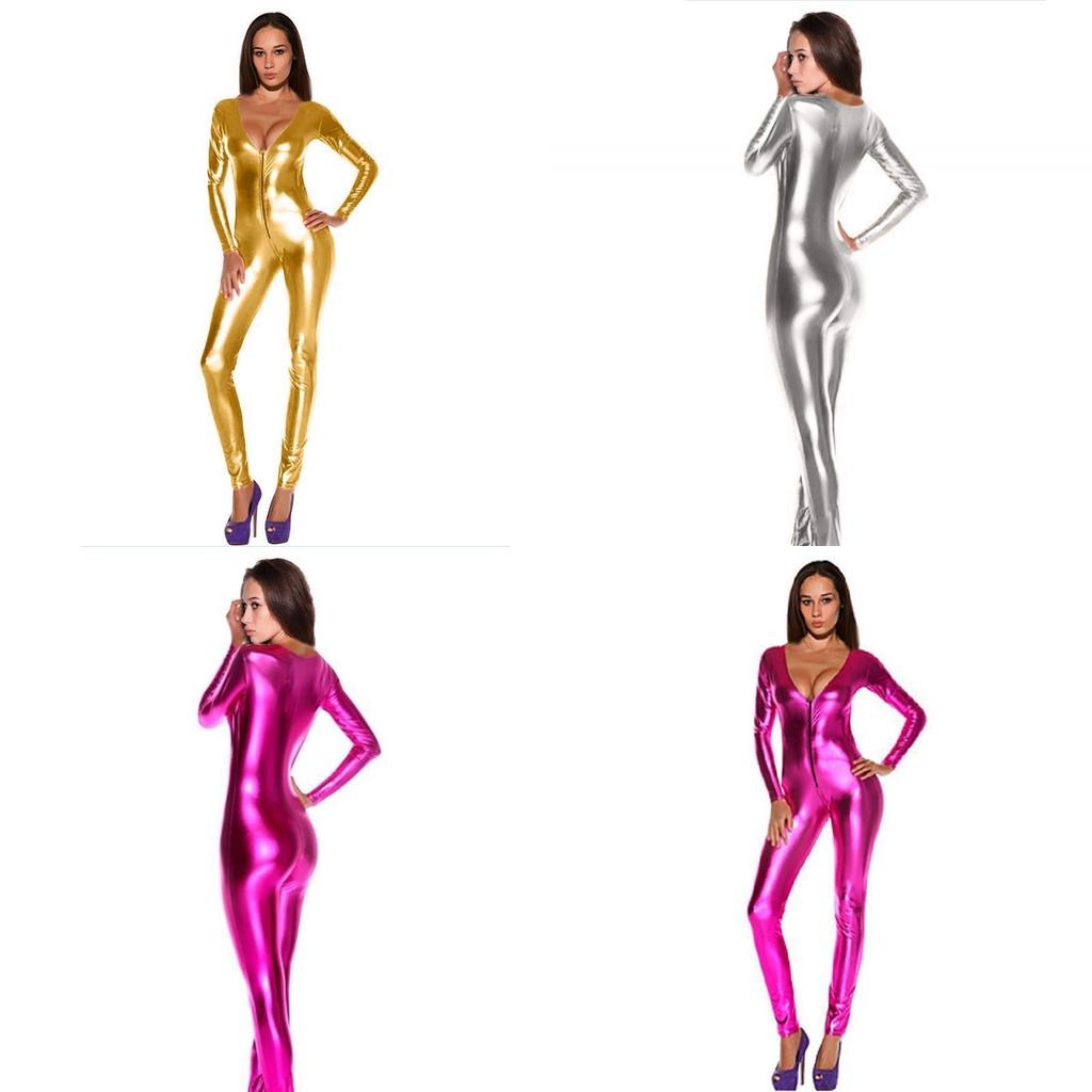 Versatile Women Sexy Unitard Spandex Lycra Bodysuit Shiny Metallic Skin Tight Costume
