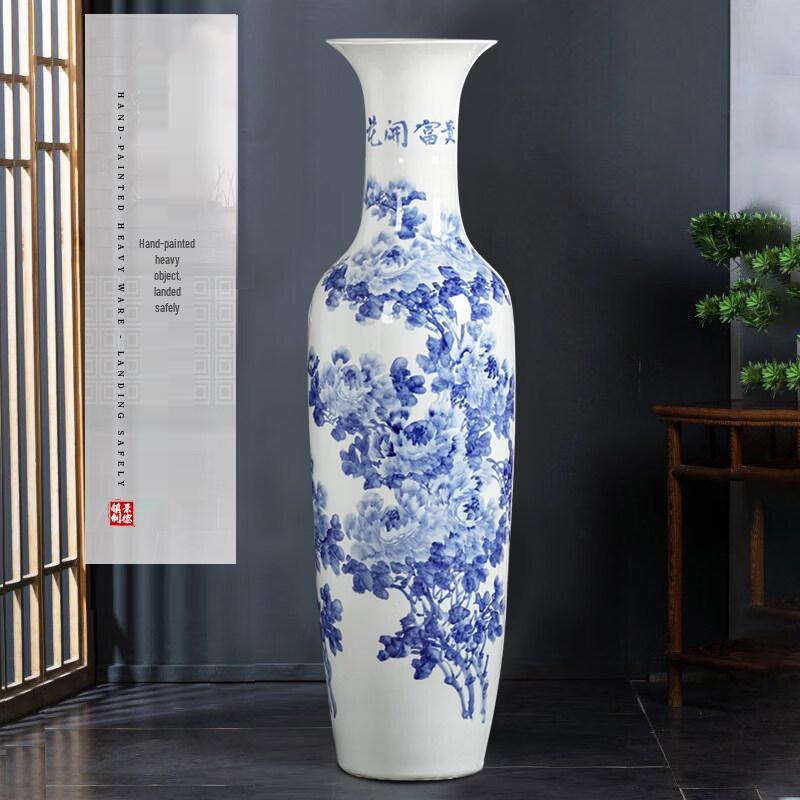 Сине-белая керамическая напольная ваза, ручная роспись, 1,4 м