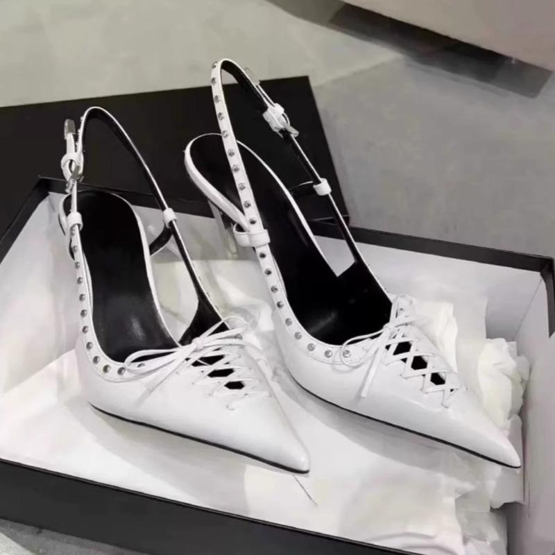 Shoes for Women Trend Pointed High Heel Shoes Strappy Bowknot Rivet Patent Leather Sandals Designer Womens Pumps Sandalias Mujer