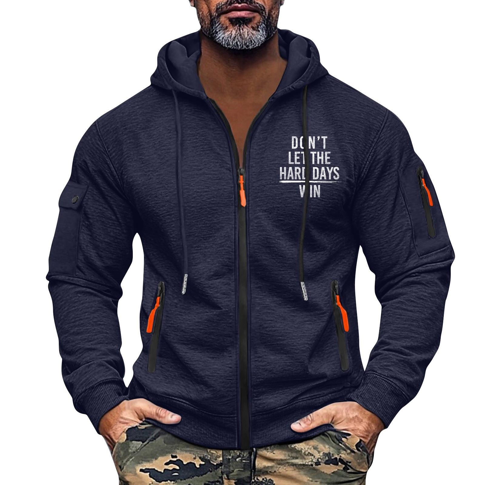 

Мужская толстовка с капюшоном на молнии, карманный кардиган, мужская спортивная повседневная толстовка большого размера XL тёмно-синий