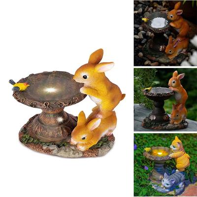 Lumină solară LED Sculptură de iepure Rășină Iepure dublu Lampă de apă potabilă în aer liber Curte Grădină Animal Figurină Decorare
