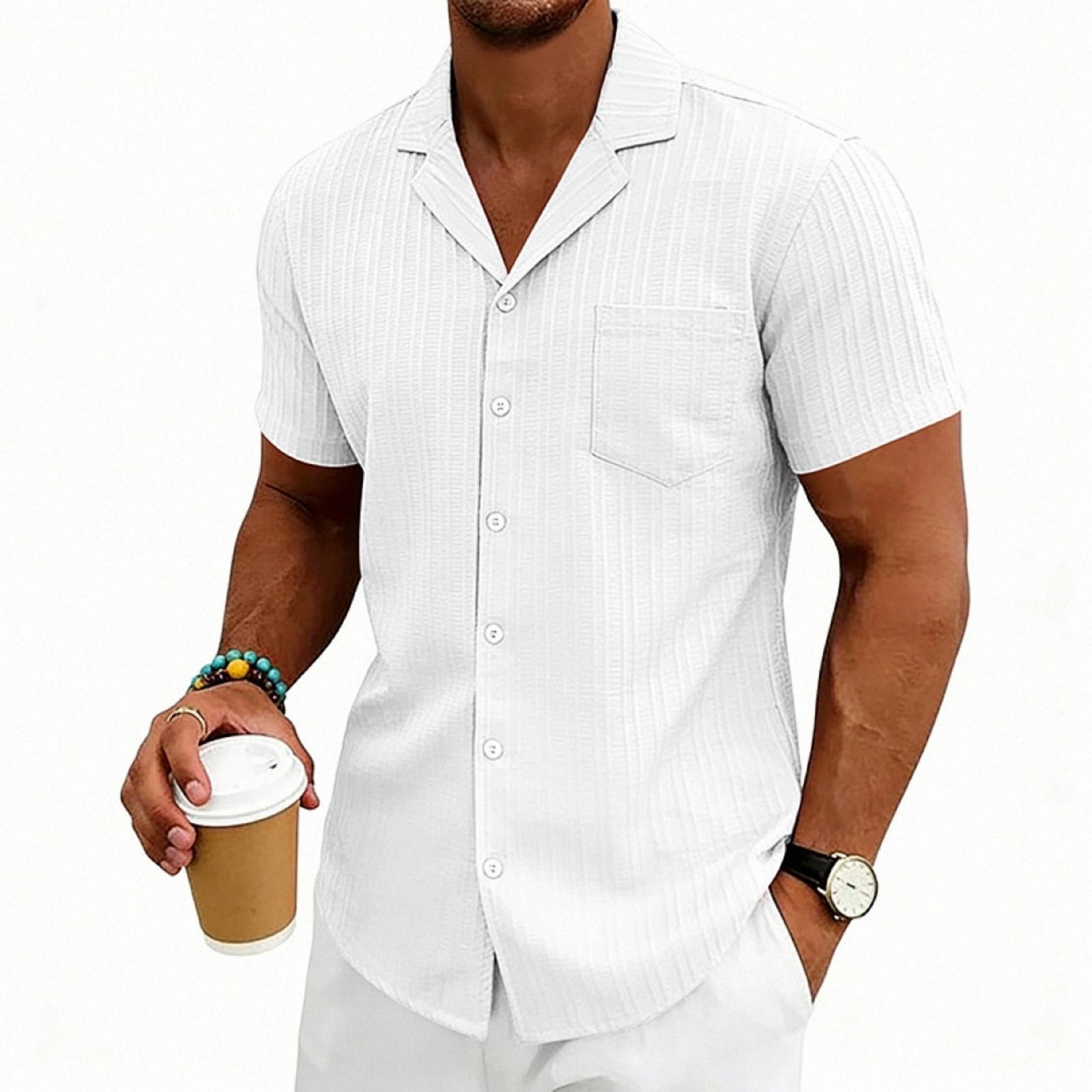 

Men s Wavy E Large-size Cuban Collar Design Short-sleeved Shirt XL білий