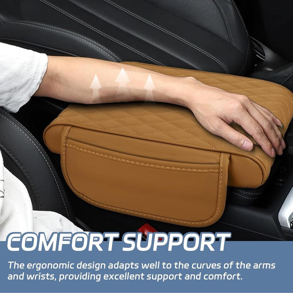 Center Console Cover, 12.2"×8.27"×4.8" Arm Rest Cover for Car, Leather Brown