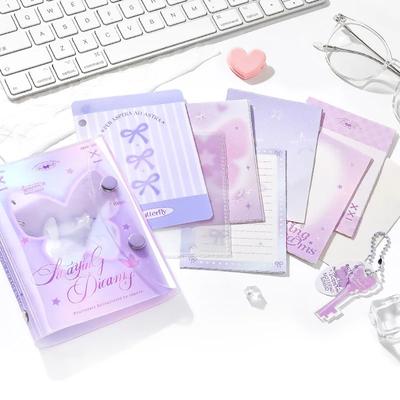 Caderno de Scrapbook Sweet Chic com Pingente Bonito Laço de Borboleta Fita Bloco de Notas Página Colorida Diário Diário Material Escolar