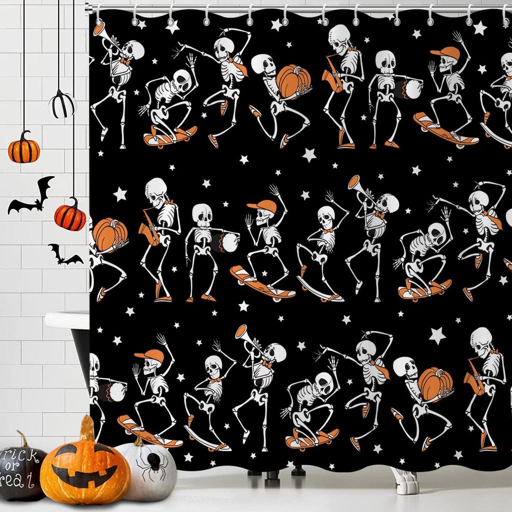 Halloween Shower Curtain, Vintage Gothic Spooky Funny Skull Skeleton Get Naked Bathroom Curtain Home Decor Waterproof Fabric