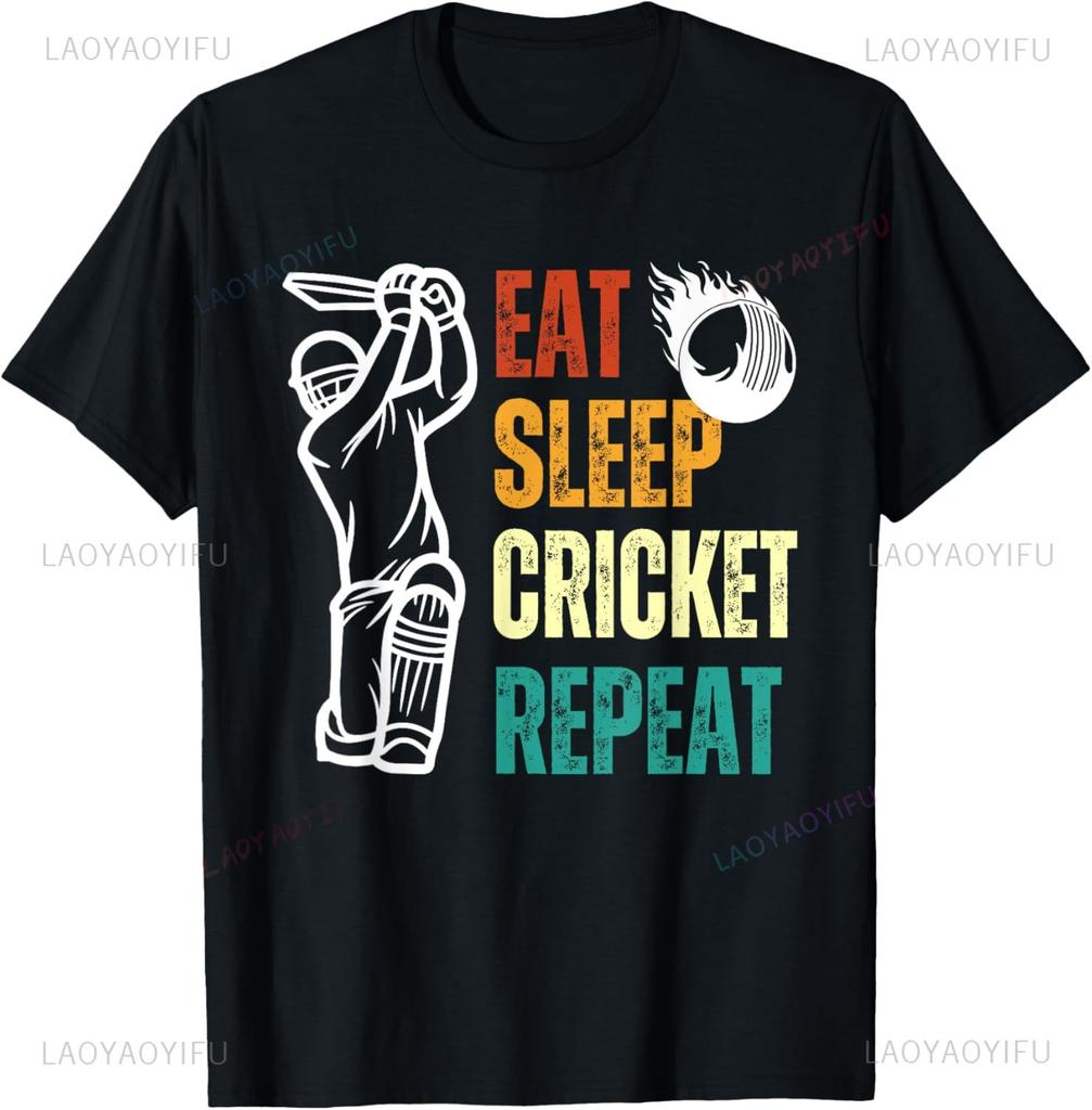 Eat Sleep Cricket Repeat Cricket Player Youth Men Boys Kids T-Shirt Unisex Summer Streetwear Tops Mens Clothing Camiseta Hombre