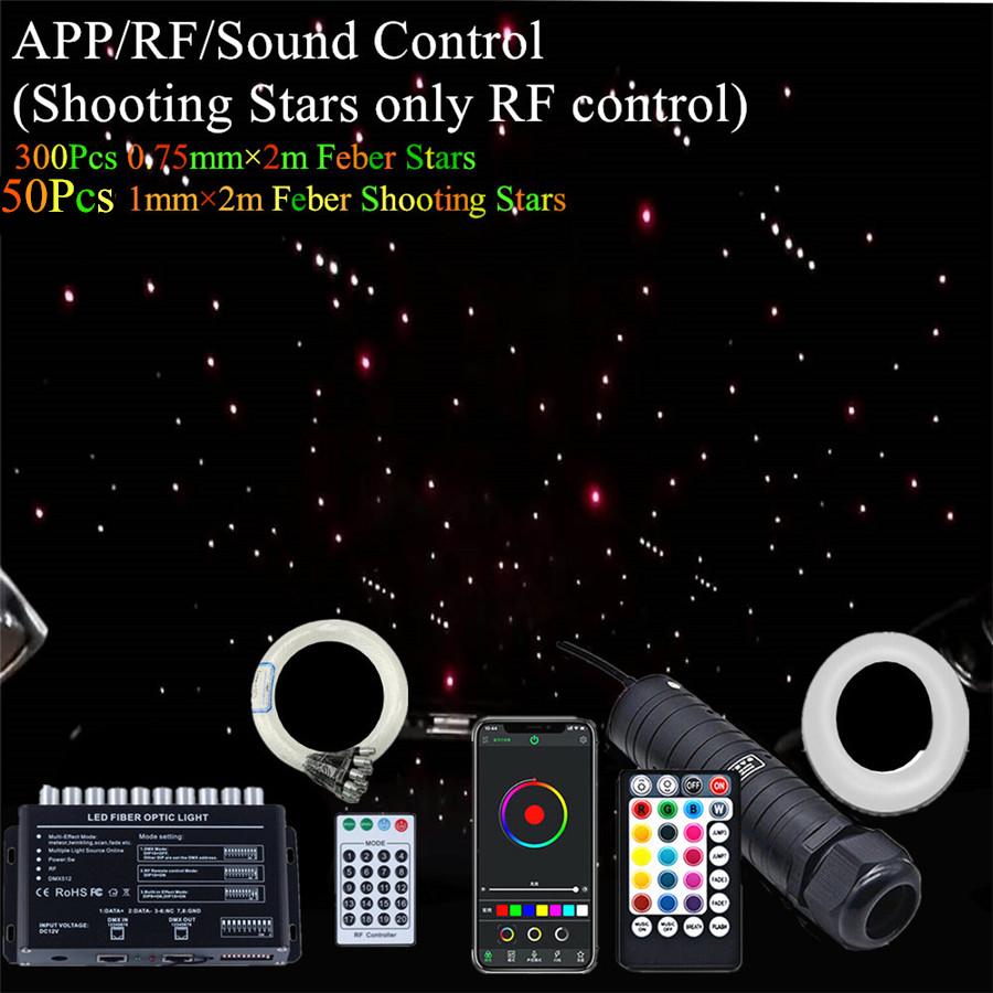 6W RGBW Twinkle Bluetooth APP RF Sound Control Fiber Optic Star Ceiling Meteor Light Kit