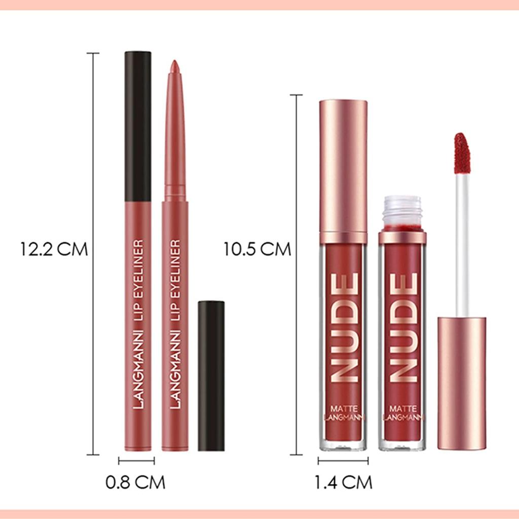 Lipstick Makeup Set 12pcs: 6 Velvet Matte Liquid Lipsticks + 6 Lip Liner Pencils, Waterproof Long-Lasting Pigment Lip Gloss Kit, Lip Makeup Gift