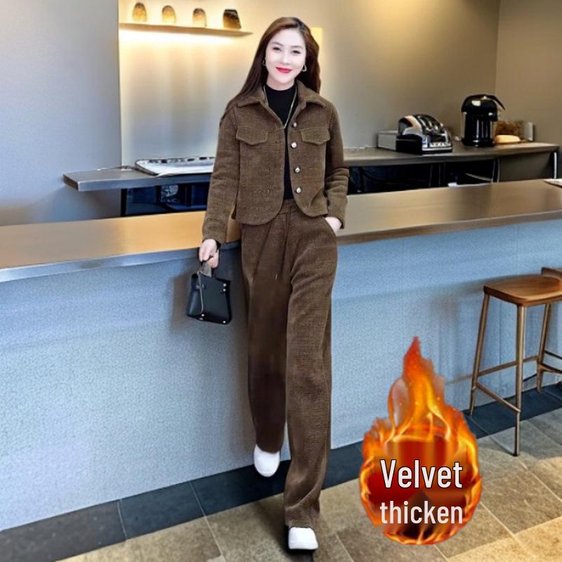 

Autumn/Winter 2025 Fleece-Lined Casual Sportswear: Warm Cardigan & Long Sleeve Jacket Two-Piece Set #894 - In Stock XXXXL