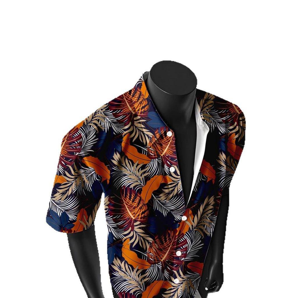 Men's Vintage Hong Kong-Style Hawaiian Floral Short-Sleeve Shirt: Trendy Summer Beachwear for Couples