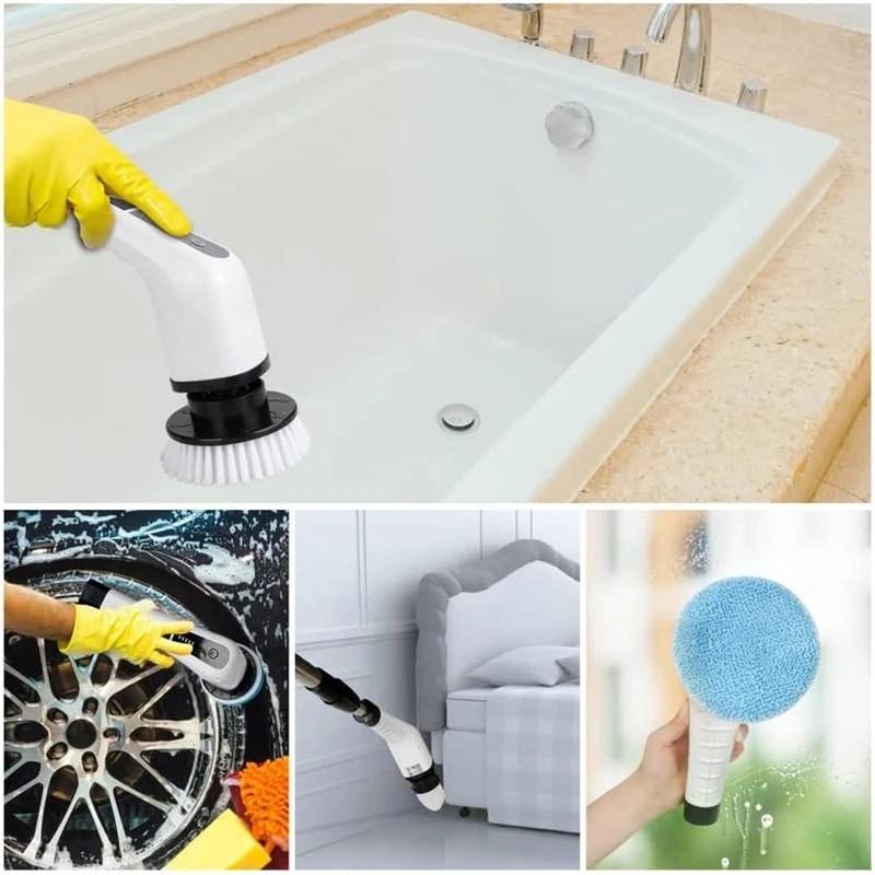 7 In 1 White Wireless Electric Cleaning Brush Window Wall Cleaner Electric Turbo Scrub Brush Rotating Scrubber Kitchen Bathroom Cleaning Tools