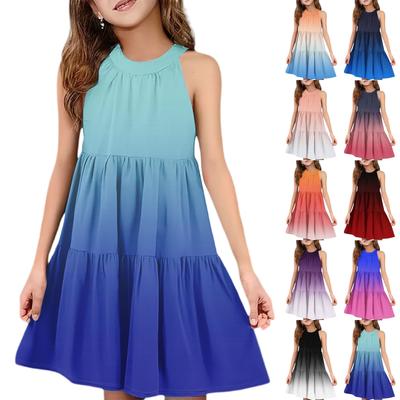 Dziecięca letnia, swobodna, modna sukienka z okrągłym dekoltem i bez rękawów