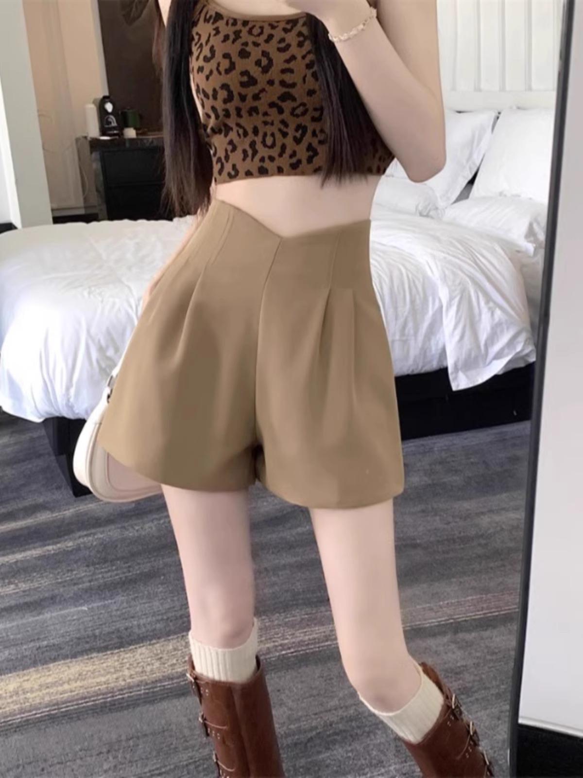 

Unisex Black A-line Wide Leg Shorts - 2024 Spring/Summer High Waist Slimming, Petite, Loose Casual Fit 3XL хаки