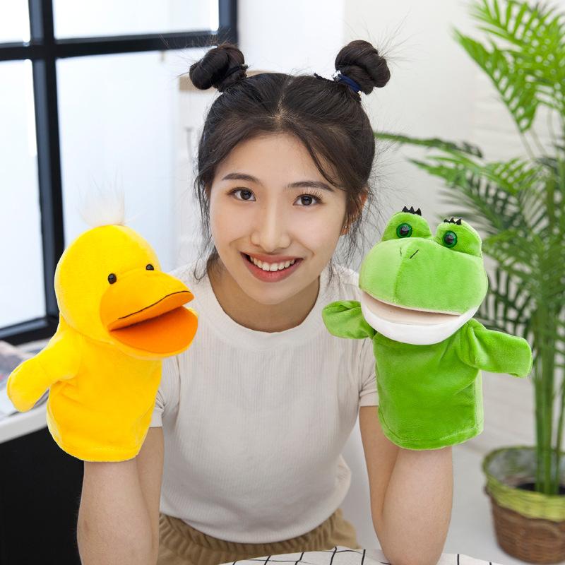 Original 25Cm Hand Puppet Soft Plush Toys Cute Elephant Lion Monkey Animal Stuffed Puppet Pretend Story Dolls Gift For Children