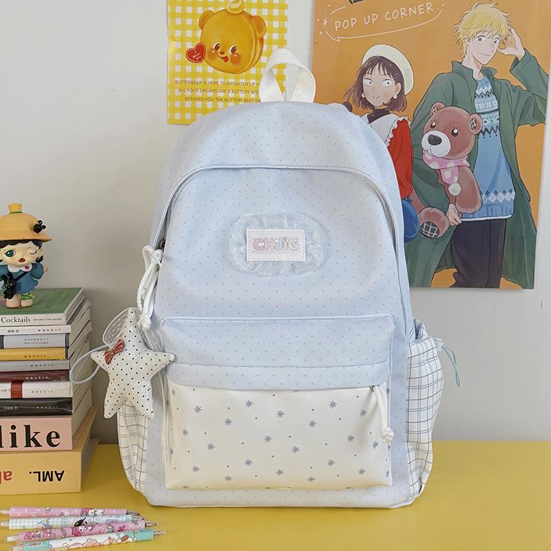 Campus High-end Casual Lightweight Backpack with Polka Dot Pattern
