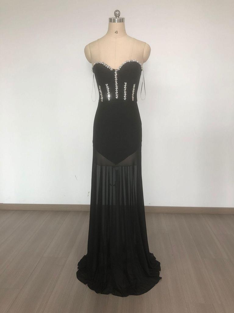 Strapless Rhinestone Mesh Bandage Evening Dress