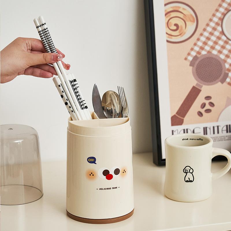 Dustproof Chopstick Holder with Lid Kitchen Home Cutlery Spoon Drainage Organizer Rack Cartoon Tableware Organizer for Utensils