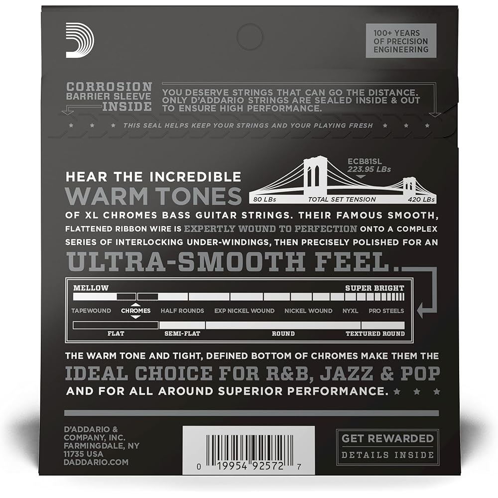 D'Addario Daddario Bass String Flatwound Super Long Scale .045-.100 ECB81SL [Domestic Genuine]