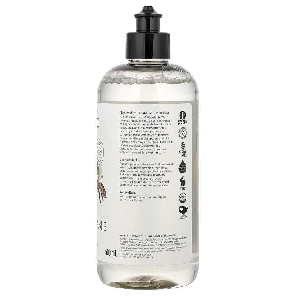 Koala Eco, Natürliches Obst- und Gemüsewaschmittel, Ätherisches Öl Australische Mandarine, 500 ml (16,9 fl oz)