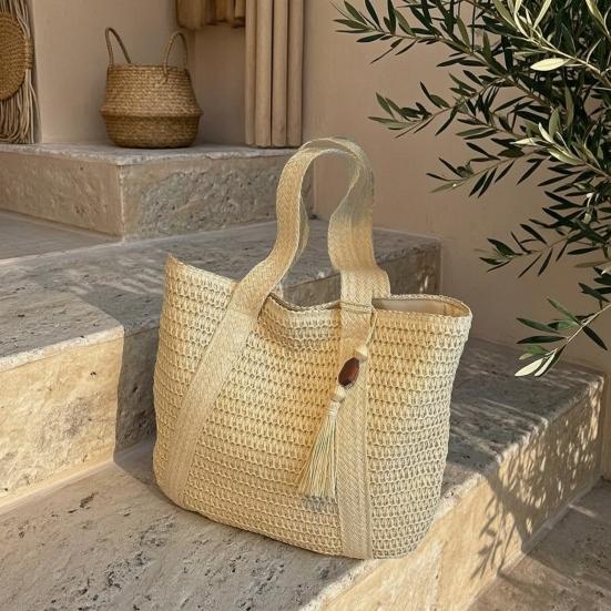 Woven Shoulder Bag, Large Capacity Tote Bag, Commuter Shoulder Bag, Summer Beach Tote, Lightweight Purse for Women Vacation Street Work