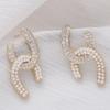 Xiao Xiangfeng Double C Pearl Bowknot Earrings: 925 Silver Zircon Japanese-Korean Style
