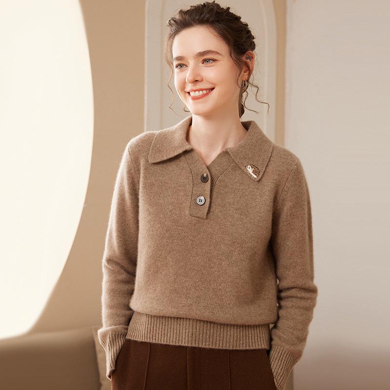 Women's Luxury Cashmere Long Sleeve Lapel Sweater - Versatile, Soft, and Skin-Friendly for Autumn and Winter