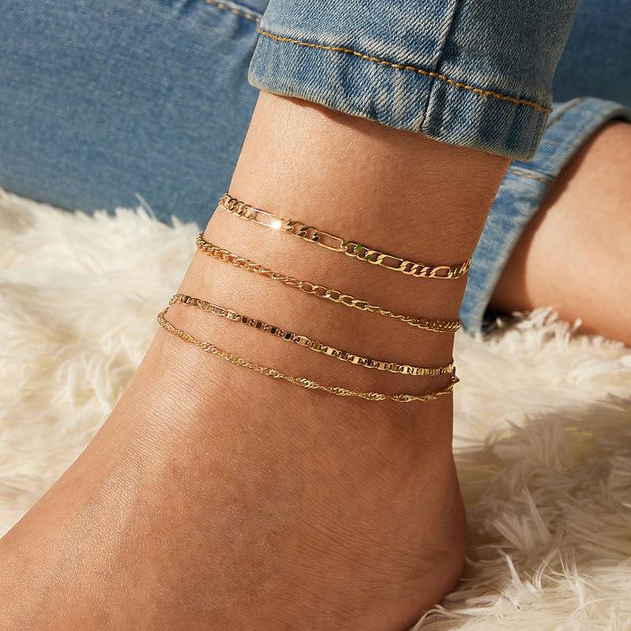 Alloy Anklet Set Women's Fashion Anklet Three-piece Set Flat Snake Wheat Ear Chain Combination Foot Decoration