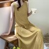 Summer sleeveless polka dot nightdress women's summer cotton silk long dress can be worn outside casual loungewear yellow high-end dress