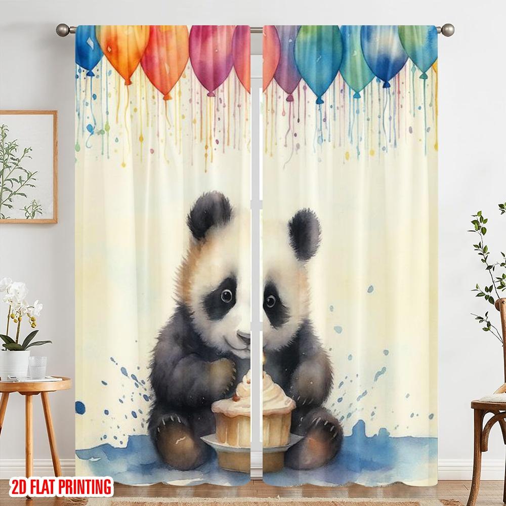 2 szt., druk płaski 2D Zasłona Popularna Panda Party Bliss Wszechstronny Poliester (bez pręta) Świąteczny do Kuchni Salonu