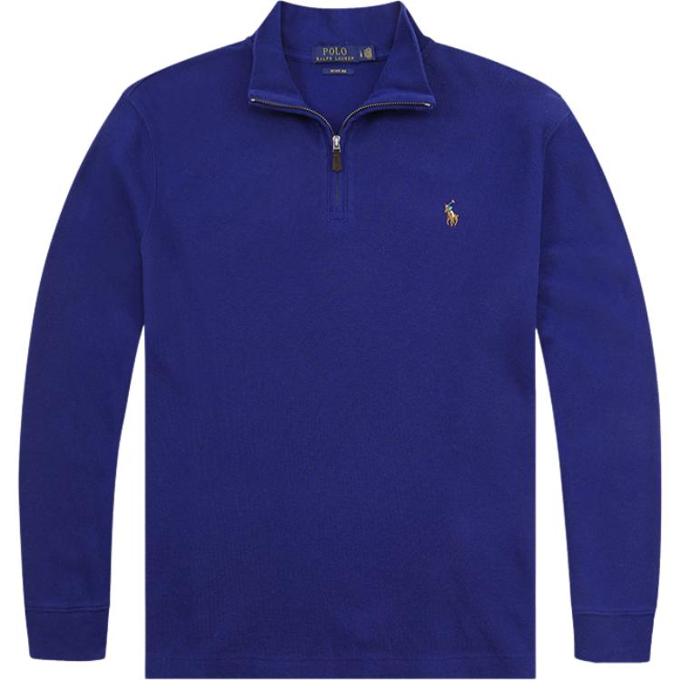 Polo Ralph Lauren Solid Color Pony Logo Embroidered Half-Zip Knit Long Sleeve Sweatshirt Men sweatshirt Blue MNPOKNI16820199-400